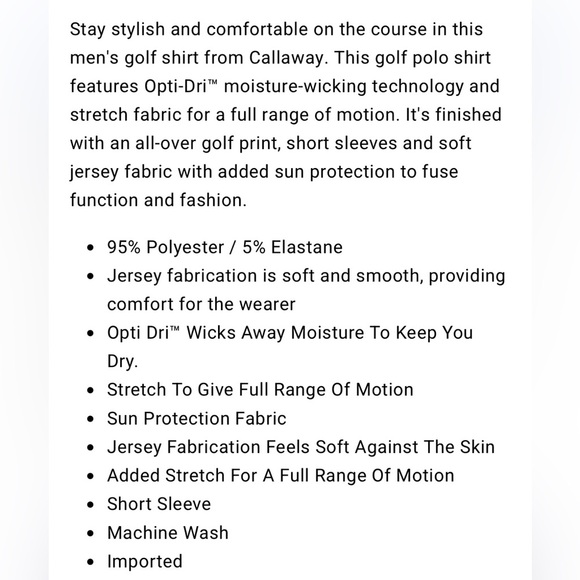 Callaway Opti Dri Mens M‎ "TEE TIME" Golf Polo Wicking MSRP $78 XXL - Picture 2 of 11